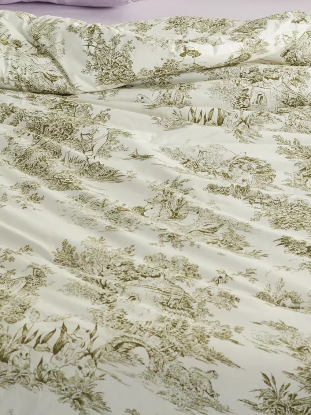 Urban Outfitters Frog Toile Breezy Cotton Percale Duvet cover ivory white green